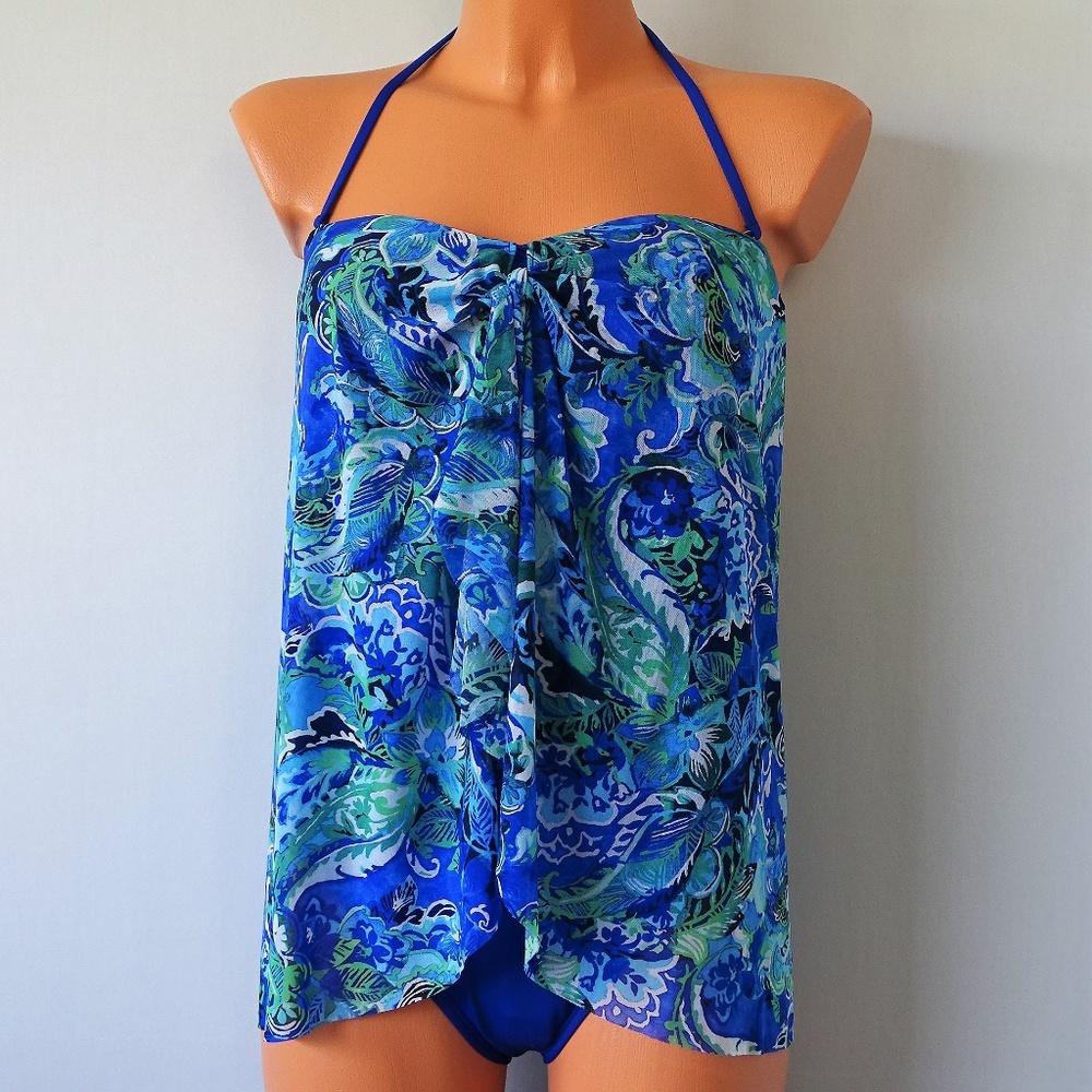 Ralph Lauren 1 Pc Blue Paisley Flyaway Swimsuit